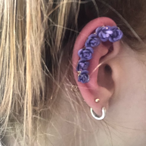 Purple and Orange Floral Earcuffs - Picture 3 of 4